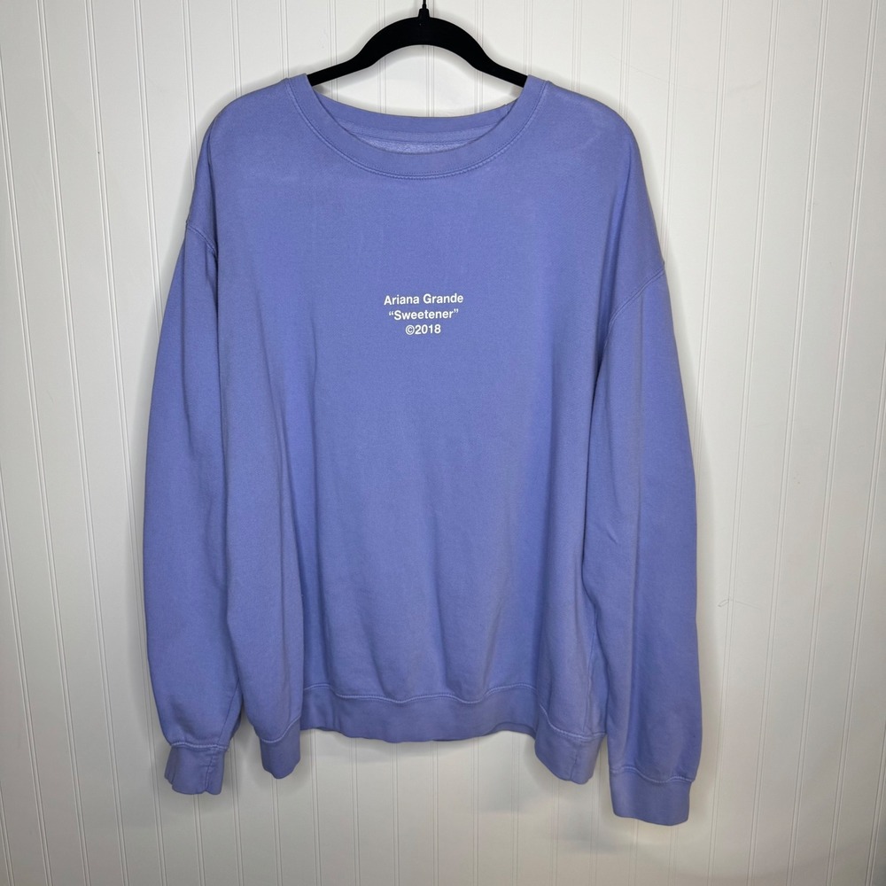 Ariana Grande Sweetener Sweatshirt XL 2018 Tour Purple Graphic Tracklist Back